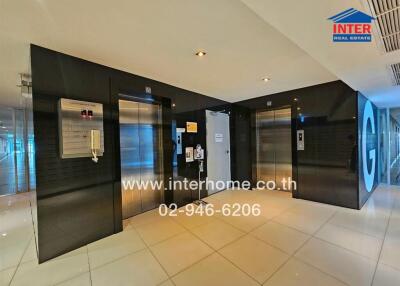 Modern elevator lobby in high-rise residential building