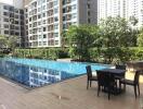 Modern residential complex with outdoor swimming pool