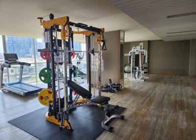 Spacious home gym with modern equipment