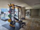 Spacious home gym with modern equipment
