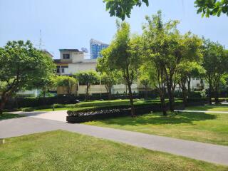 Lush garden in the front yard of a residential building