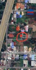 Aerial view of residential property marked for real estate listing