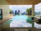 Luxurious rooftop infinity pool with city skyline view