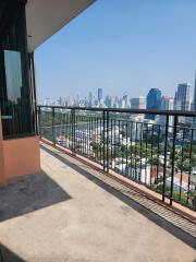 Spacious balcony with panoramic city skyline view