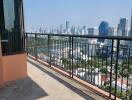 Spacious balcony with panoramic city skyline view