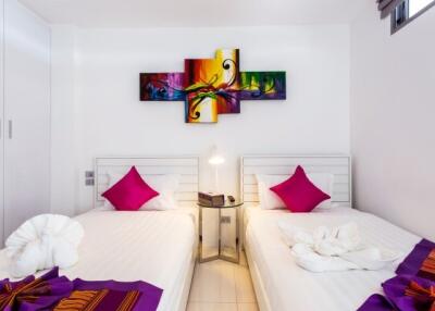 Bright and colorful modern bedroom with vibrant decor