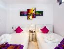 Bright and colorful modern bedroom with vibrant decor