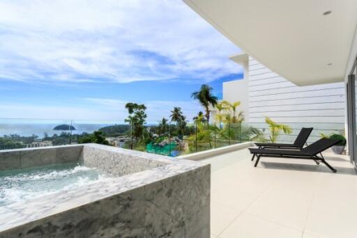 Luxury balcony with a jacuzzi and panoramic sea view