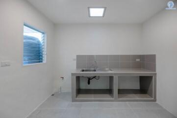 Modern minimalistic kitchen interior with under construction features