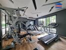 Modern home gym with various exercise equipment