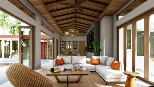 Spacious and modern living room with open design and luxurious furnishings