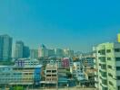 Cityscape view from apartment window