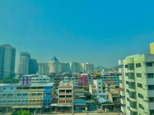 Cityscape view from apartment window