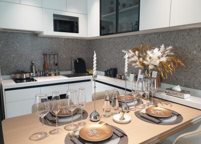 Modern kitchen with a beautifully set dining area