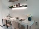 Modern kitchen dining area with elegant table setting