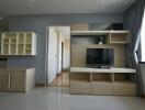 Modern living room with built-in TV unit