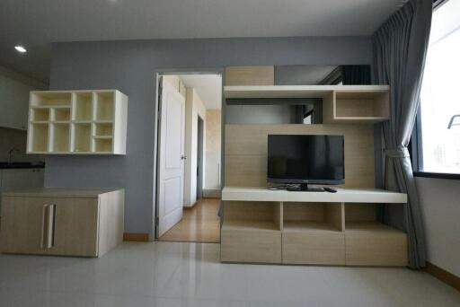 Modern living room with built-in TV unit