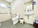 Modern bathroom with wall-mounted toilet and sink