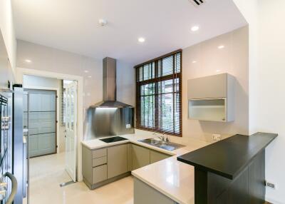 Modern spacious kitchen with stainless steel appliances