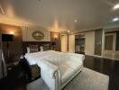 Elegant bedroom with modern furniture and integrated lighting