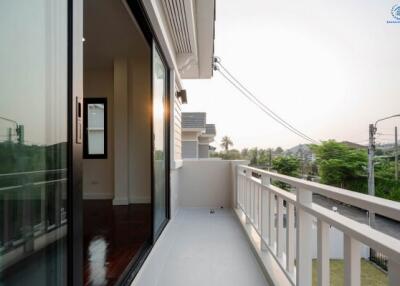 Modern home balcony with a view of the neighborhood