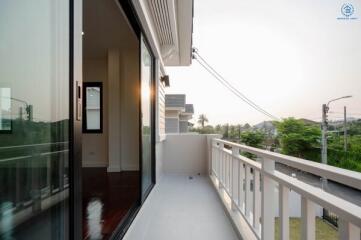 Modern home balcony with a view of the neighborhood