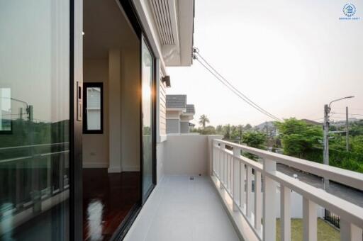 Modern home balcony with a view of the neighborhood