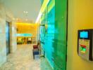 Modern lobby area with security access control and stylish interior