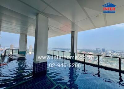 Luxurious high-rise balcony with a private pool overlooking the cityscape