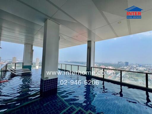 Luxurious high-rise balcony with a private pool overlooking the cityscape