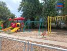Colorful children’s playground equipment in outdoor park