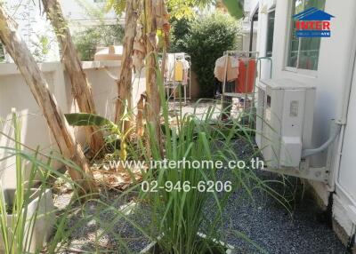 Outdoor space with plants and air conditioning unit
