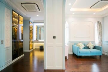 Elegant living room with hardwood floors and modern decor