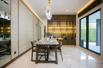 Modern Dining Room with Elegant Wooden Features and Natural Light