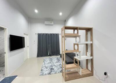 Spacious and modern living room with sleek furnishings