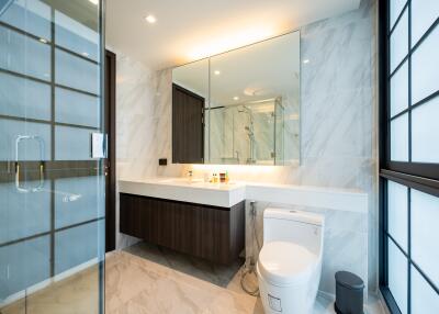 Modern bathroom with marble finishing and elegant fixtures