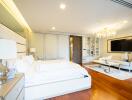 Luxurious modern bedroom with integrated living area