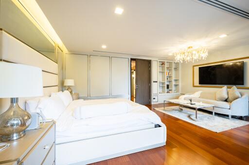 Luxurious modern bedroom with integrated living area