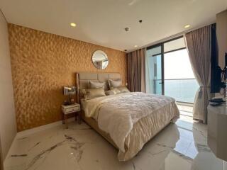 Luxurious bedroom with sea view and elegant interior design
