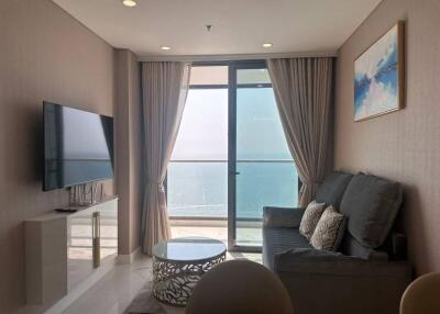 Cozy living room with ocean view and modern decor