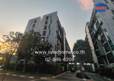 modern residential apartment buildings during sunset