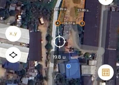 Aerial view of residential area with measuring tools from a mapping service