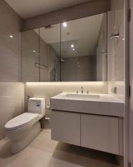 Modern bathroom with ample lighting