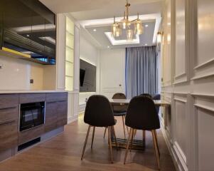 Elegant modern living room with integrated dining area