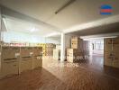 Spacious commercial building interior filled with boxes