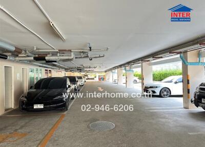 Underground parking garage with multiple cars