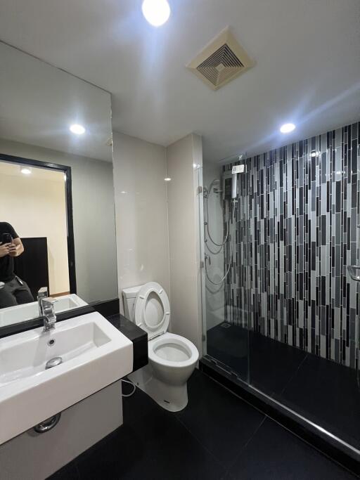 Modern bathroom with sleek design and shower