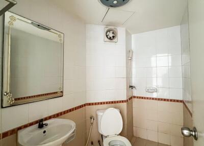 Clean and simple bathroom interior with white fixtures
