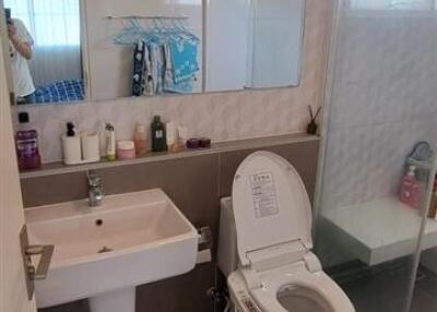 Modern bathroom interior with sleek design and sanitary fittings