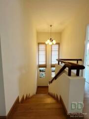 Elegant wooden staircase with natural lighting